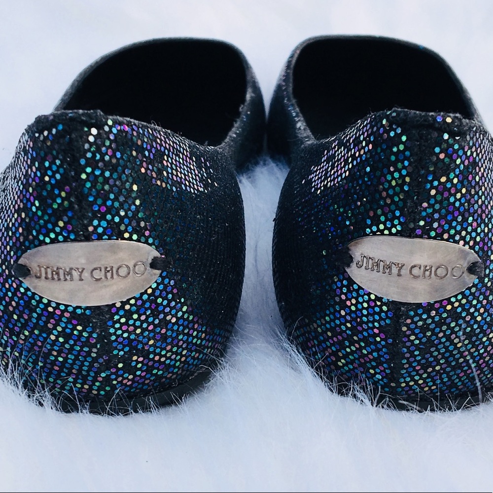 Jimmy Choo Black Holographic Sparkle Flats
